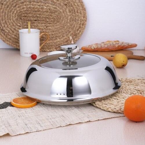 Steamer pot heightening frying pan cover stainless steel transparent visible universal protective pot lid 30-36cm cookware parts