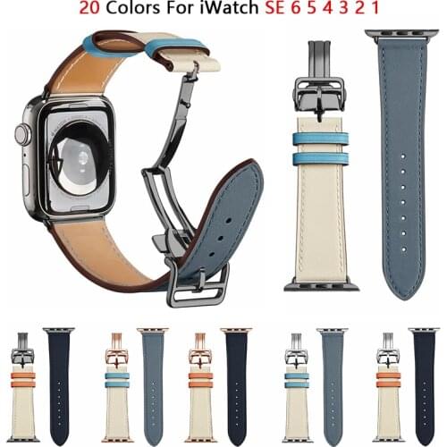 Folding Buckle Leather Strap for iWatch Series 3 38/42mm Belt Wristband Bracelet for Apple Watch Band 6 SE 5 4 40/44mm Watchband
