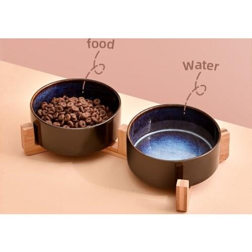 Cat Bowl Dog With Bamboo Stand For Cats Food Bowls Feeder Non Slip Pet Feeding Water Bowl Product