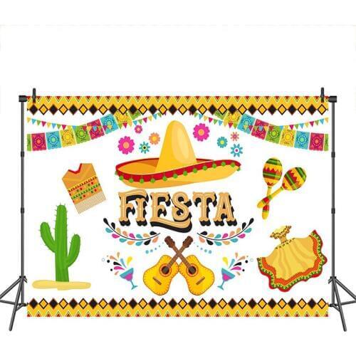 Neoback Fiesta Party Backdrop Mexico Hat Delicious Food Cactus Banner Decoration Photography Backdrops Studio Shoots