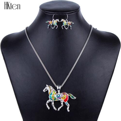 MS1504258 Fashion Horse Jewelry Sets High Quality Silver Plated Multicolor Horse Necklace Earring Set Animal Jewelry Party Gifts