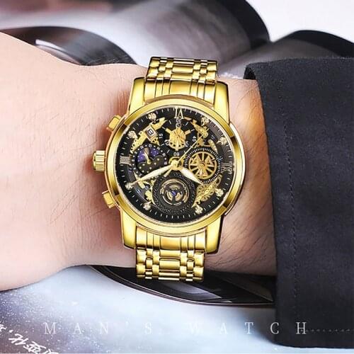 WWOOR 2021 New Luxury Design Mens Watches Top Brand Fashion Gold Stainless Steel Waterproof Sports Chronograph Relogio Masculino