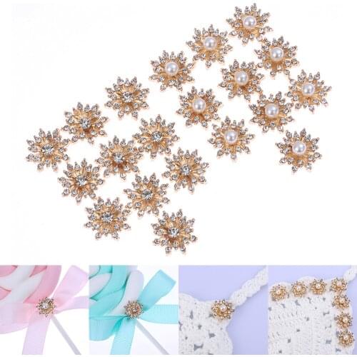 New 10PCS Rhinestone Snowflake Buttons Flatback Plating Pearl Hairpin Clothing Decor Pearl Buckle DIY Apparel Sewing Accessories
