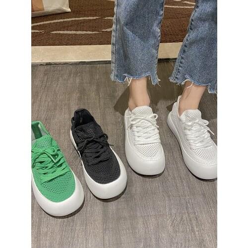 Simple Solid Color Thick-Soled Increased Casual Shoes Spring And Summer New Mesh Breathable Low-Top Lace-Up Womens Shoes
