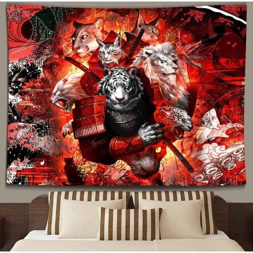 Psychedelic Anime Game Tapestry Lion Leopard Cat Fantasy Style Red For Living Room Bedroom Decorative Background Cloth