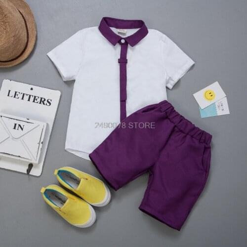 Baby Boys Summer Formal Shirt +Shorts 2Pcs Clothing Set Kids Wedding Party Dress School Kids kindergarten Ceremony Costume