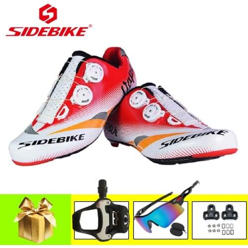SIDEBIKE Road cycling sneakers men breathable self-locking ultralight bicycle sneakers with SPD-SL pedals road racing bike shoes