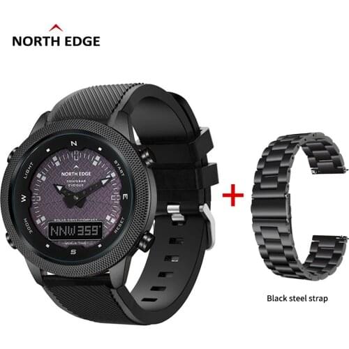 NORTH EDGE Mens Solar Power Digital Watch Compass Outdoor Sports Watches Waterproof 50m Swimming Countdown Smart Watch
