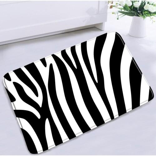 Modern Geometric Non-slip Bathroom Mat Black White Stripes Simple Texture Flannel Floor Rugs Washable Bath Kitchen Aisle Carpet