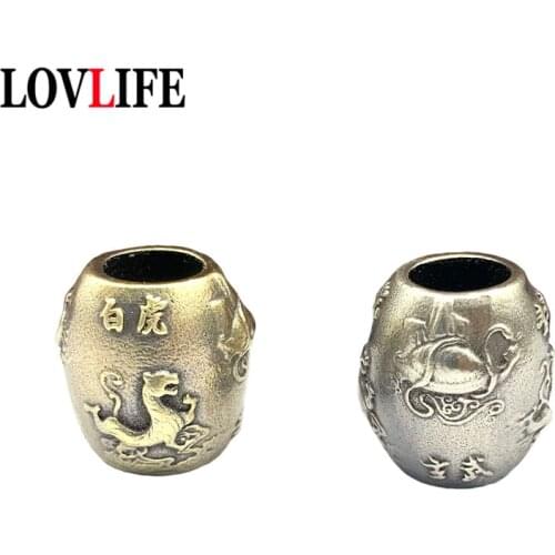 Copper Beast Tiger Dragon Turtle Snake Mythical Bird Pattern Barrel Beads Knife Pendants Jewelry DIY EDC Tool Paracord Keychains