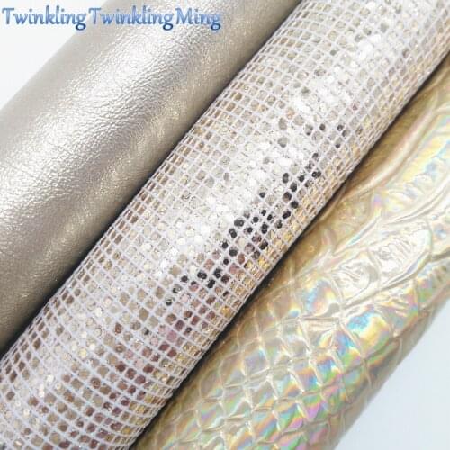 GOLD Glitter Fabric, Iridescent Snake Faux Leather Fabric, Synthetic Leather Sheets For Bows A4 8"x11" Twinkling Ming XM221
