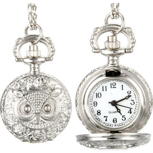 Fashion Men Women Vintage Quartz Pocket Watch Unisex Sweater Chain Watches Necklace Owl Pendant Clock Gifts LXH