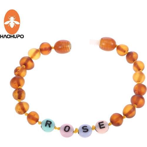 HAOHUPO Creative Design Amber Bracelet Baltic Amber Beads Customized Name Jewelry Mom Baby Gift Bracelet Personalized Bojioux