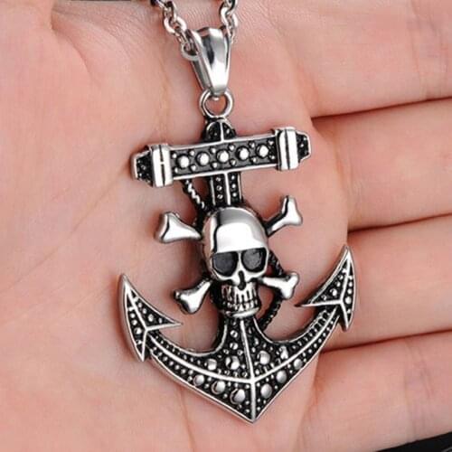 Japan Korea Skull Pirate Ships Anchor Men Necklace Fashion Titanium Steel Pendant Necklace Hip Hop Jewelry Accessories Gift