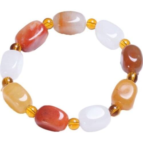 Random Color Natural Colorful Golden Silk Jade Bracelet For Women Men Jades Stone Beads Elastic Beaded Gemstone Bangle Jewellery