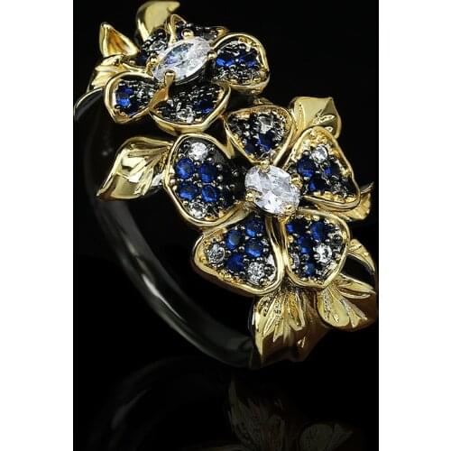 2021 New Style 925 Silver Womens Ring Fashion Flower Ring Colorful Zircon Jewelry Unique Black Gold Style Ring Wedding Rings