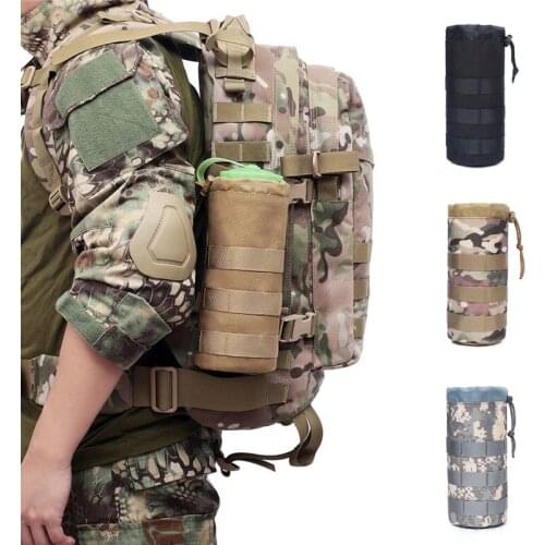 1Pc Tactical Molle Water Bottle Bag Military Outdoor Camping Hiking Drawstring Water Bottle Holder Multifunction Bottle Pouch