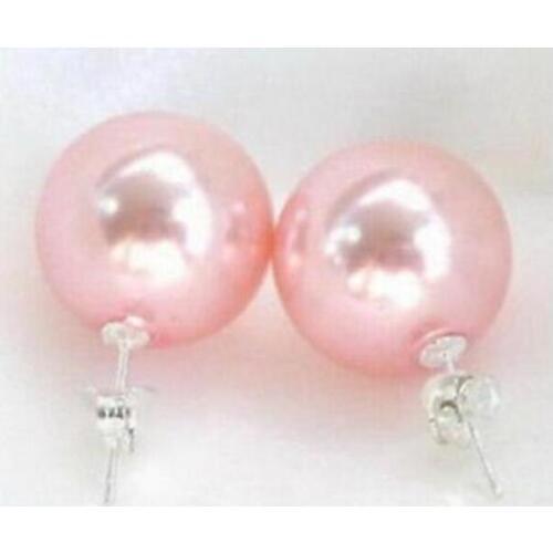10 mm Pink Shell Pearl & Silver Stud Earrings