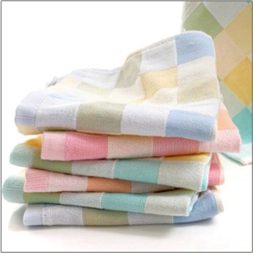 Lovely Infant Baby Towel Pure Cotton Double-layer Gauze Plaid Bibs Small Towel