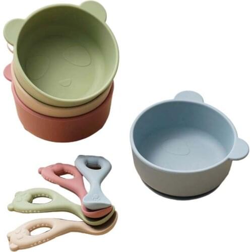 2Pc/Set Silicone Baby Feeding Bowl Tableware BPA Free Non-slip Childrens Suction Bowl Silicone Spoon Kitchenware for Kids