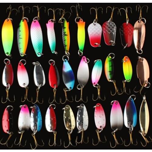 30pcs/lot Metal Spinner Fishing Bait Spoon Fishing Lure Silver Gold Colorful Catfish Bass Lures