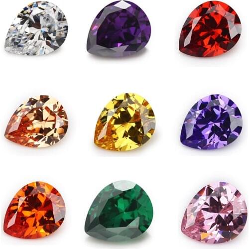 50pcs 2x3~13x18 AAAAA Pear Shape Golden Yellow,Voilet,Olive ,Purple, Black, Pink Cubic Zirconia Stone Loose cz Beads