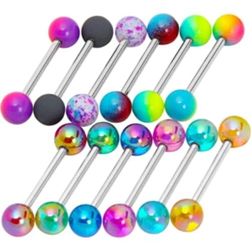 6PCS Stainless Steel Glorious Tongue Ring Bulk 14G Nipple Piercing Bar Lot Glitter Tongue Piercing Set Barbell Piercing Jewelry
