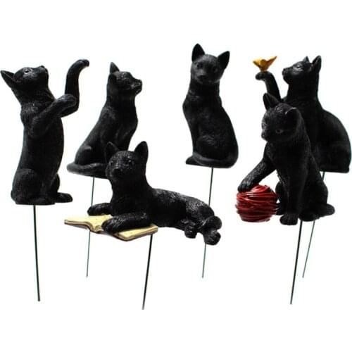 6PCS/set Resin Cat Plug-in For Potted Plants Decoration DIY Gardening Micro Landscape