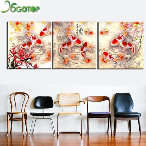Diy Diamond Painting 5d Full mosaic Diamond Embroidery Koi fish Plum blossom triptych arts 3d Cross Stitch Home Decor 3pcs ML828