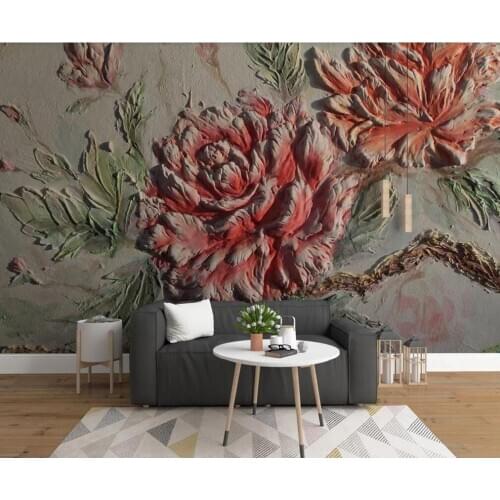 Customized large-scale 3D mural wallpaper 3D three-dimensional oil relief peony flower background wall