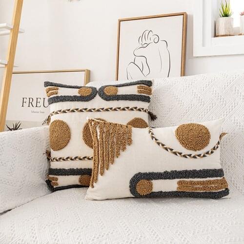 Free Shipping 30*50/45*45cm Morocco Bohemian Tufted Nordic Style Beige Tassels Pillow Case Cushion Cover J