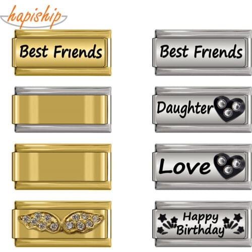 Hapiship Stainless Steel Bracelet 9mm Italian Charm Women Love Daughter Happy Birthday Wing Bangles Babgle Accessories DJ122