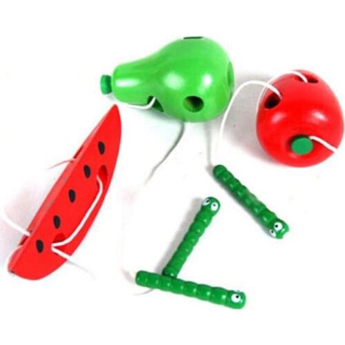 Wooden Montessori Educational Toys Funny Worm Eat Fruit Apple Pear Baby Toy Early Learning Teaching Aids Puzzles Kids Toys Gifts