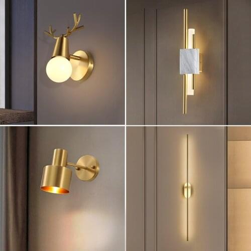 Home Luxury Decor Led Copper Interior Wall Lamp Decoration For Living Room Bedroom Sofa Surface Mounted Background Sconce Lighs