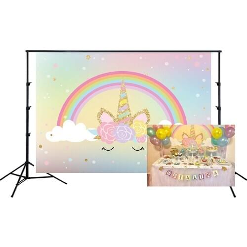 Unicorn Themed Backdrop Girl Princess Birthday Party Banner Glitter Floral Photo Background Cake Table Scene Setter Wall Poster