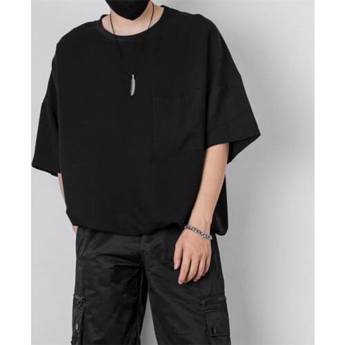 Diablo yamamoto style hair stylist clothing loose wide hem elastic and slippery short-sleeved T-shirt men
