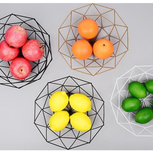 Geometric Fruit Vegetable Wire Basket Metal Bowl Kitchen Storage Desktop Display Kitchen Accessories Home Decoration L*5
