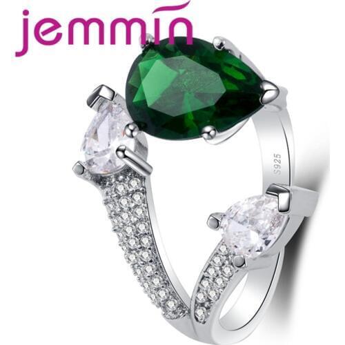 Generous Three Heart Cut Big Dark Green & White CZ 925 Sterling Silver Ring Gorgeous Perfect Elaborate Lovers' Jewelry