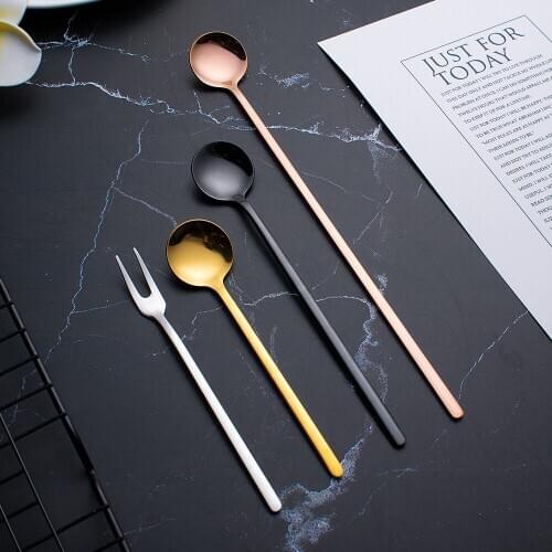 Bartender stainless steel creative tableware long handle coffee small round spoon milk tea juice fruit dessert spoon
