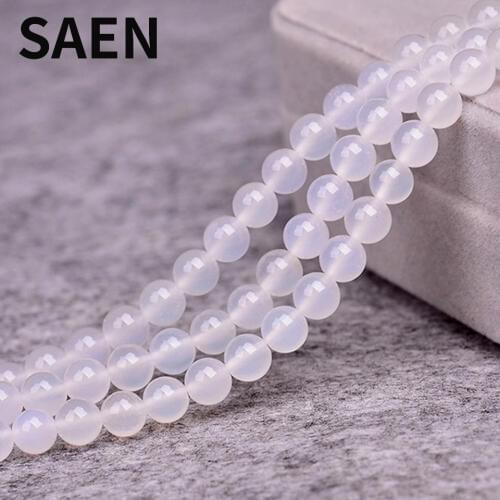 SAEN white Onyx Round Beads For Jewelry Making 4 6 8 10 12mm Natural Stone Beads making hand Chain wholesale spacer beads