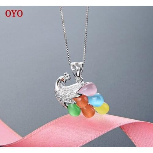 S925 sterling silver inlaid zirconium peacock necklace pendant