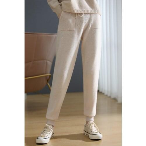 2021 Womens Autumn Winter Trendy Warm Leggings Female 100% Wool Elastic Casual Soft Pants Women Grey Fashion Ribbed Pants