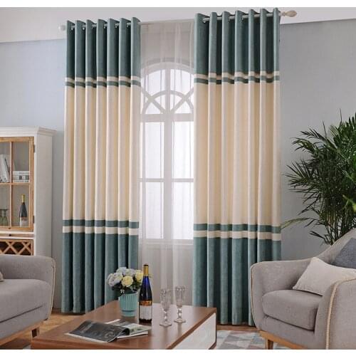 Literary Modern Mediterranean Style Splicing Solid Color Bay Window Floor-to-ceiling Windows Curtains for Living Room Bedroom