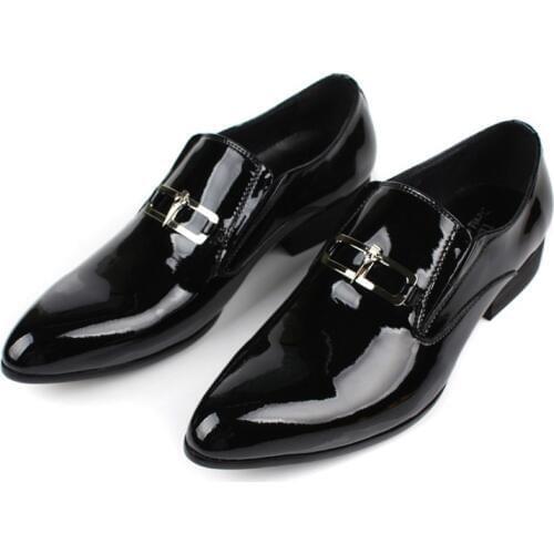 Large Size EUR45 Black Wedding Shoes Mens Dress Shoes Patent Leather Business Shoes Male Formal Groom Shoes