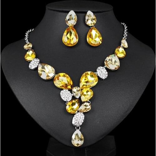 Fashion Austria Crystal Jewelry Sets Silver Plated Chain Necklace Drop Earrings Sets Jewellery Party Costume Accessories Women