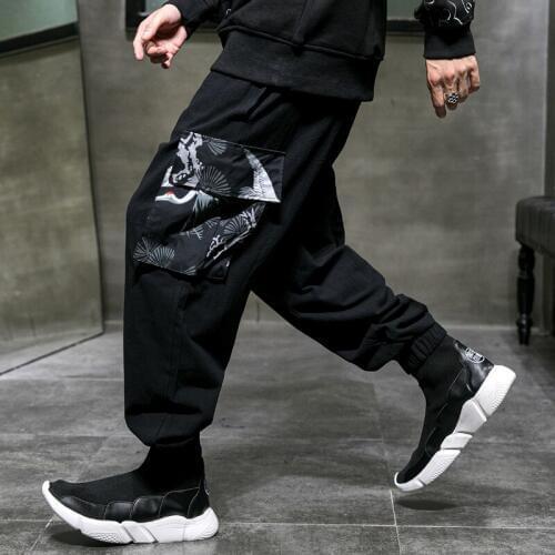 National Style Cargo Pants Casual Jogger Fashion Tactical Trousers Tide Harajuku Streetwear Loose Pants Men Pockets Patchwork