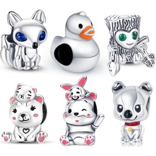Genuine 925 Sterling Silver Fox & Squirrel Dangle Charm Beads Fit Original 3mm Charm Bracelet Jewelry Gift 2020 New