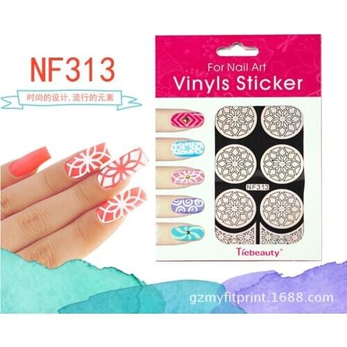 NF313-321 White Free 9pc/lot Silver Nail Art Stencil Sticker Nail Art Template Sticker Mixed
