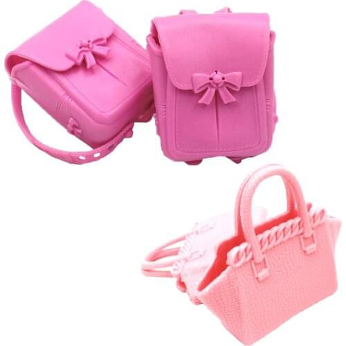 NK 4 Pcs/Set Doll Cute Mini Plastic 2 Pcs Backpack Schoolbag+2 Pcs Handbag for Barbie Accessories Kids Toys Gift 9X