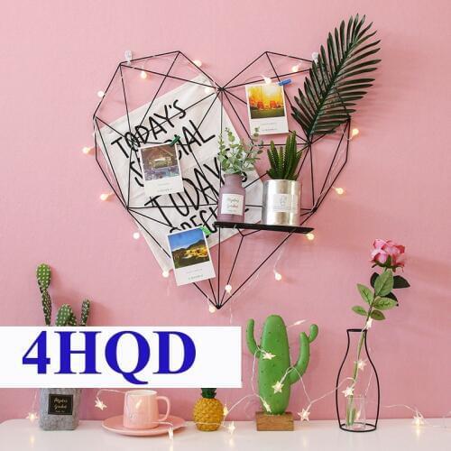 Nordic Wrought Iron Grid Photo Wall Creative Heart-Shaped Grid Hemp Rope Clip Ins Iron Frame Photo Wall Room Decoration